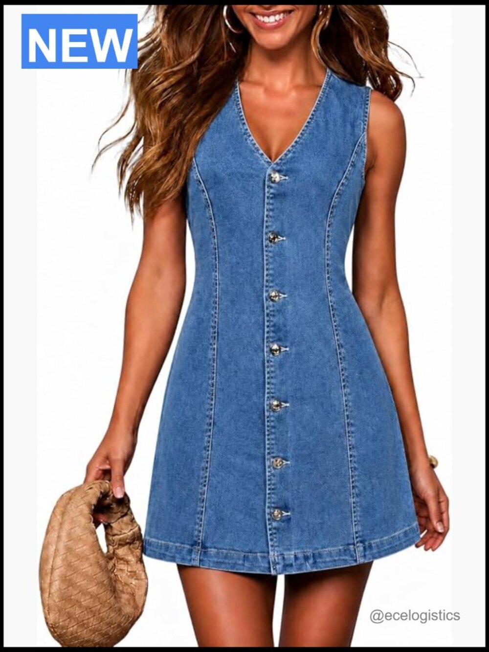 Sleeveless Denim Dress Relaxed V-Neck Mini Jean Dress Summer Casual